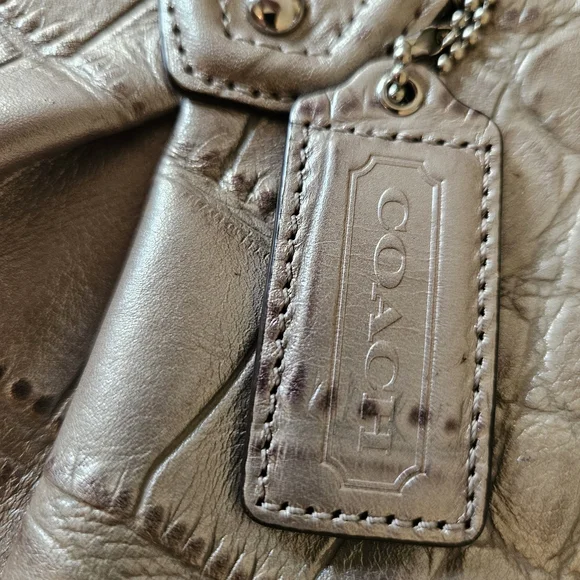 Coach Croc Pattern Metallic Silver Bag - Picture 3 of 13